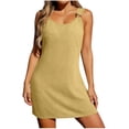 thumbnail image 2 of QIUOMBBP Womens Tank Mini Dresses Sleeveless Crew Neck Split Side A Line Dress Loose Casual Summer Beach Sundress Yellow L, 2 of 10