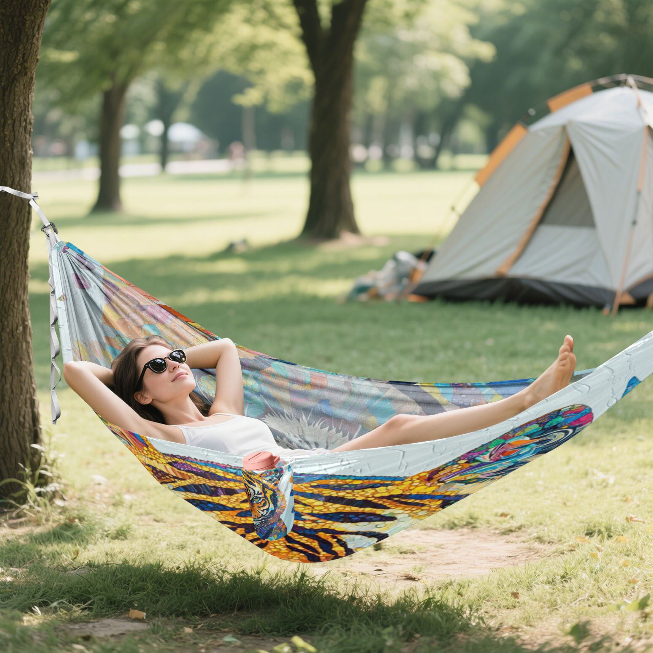 Hammock Camping Hammock Nylon Portable Hammock Travel Camping Hammock Colorful Raindrop Tiger