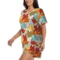 thumbnail image 2 of Susaid Fall Maple Leaves Print Women's Pajama Set, Button-Up Sleepwear with Elastic Waist Shorts, Perfect for Lounging, Yoga, Beach, and Casual Wear-3X-Large, 2 of 7