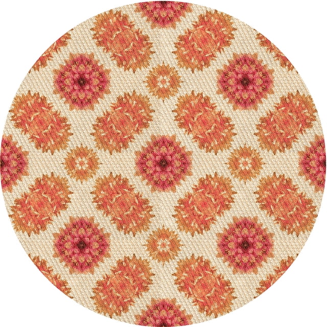 Ahgly Company Machine Washable Indoor Round Transitional Orange Red Orange Area Rugs, 4' Round