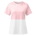 thumbnail image 4 of Jewelreauty Womens Lace Short Sleeve Shirts Crewneck Patchwork Casual Pullover Tops Plain Tunic Blouses T-Shirts (4XL, Pink), 4 of 5