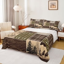 Homewish Western Cowboy Print Queen Sheet Sets for Men, Brown Buffalo Patchwork Flat Sheet, Rustic Farmhouse Queen Fitted Sheet, Microfiber Bedroom Decor, 4pcs