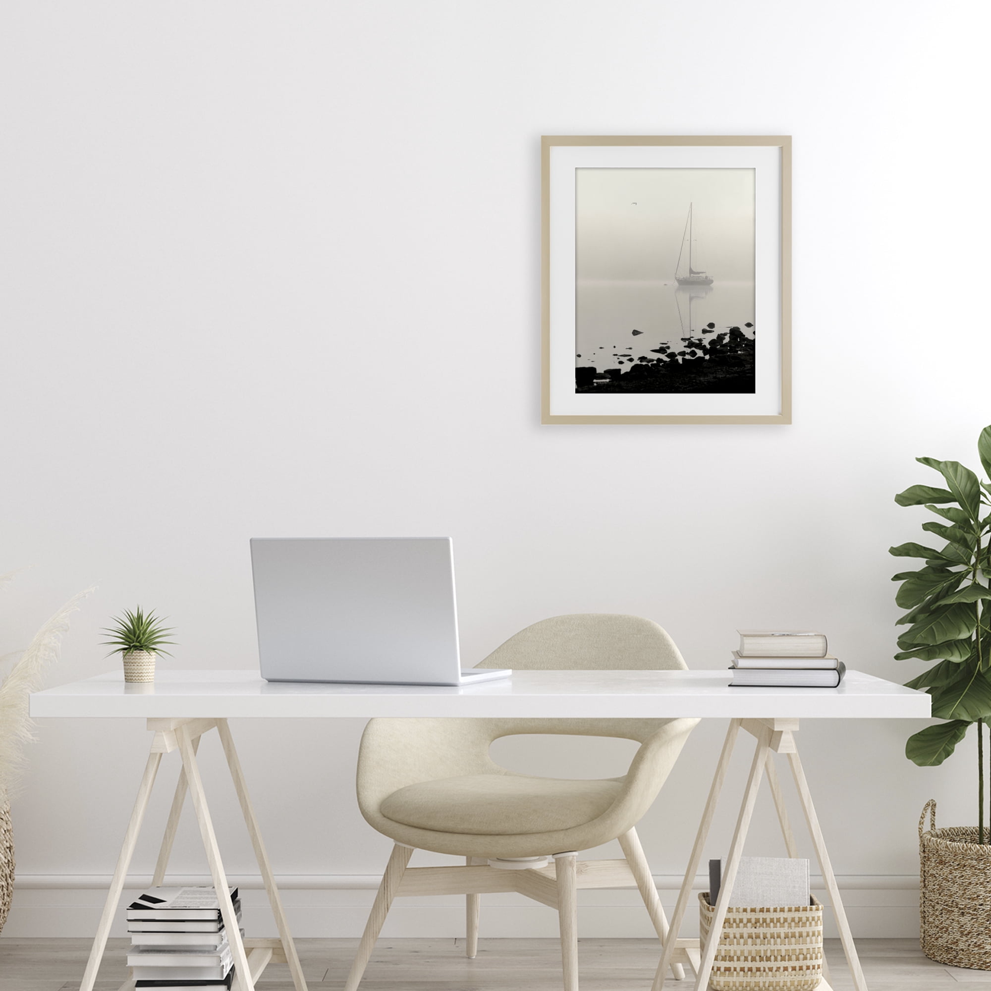Stupell Industries Moored In Fog Birch Framed Print Under Glass, design by Nicholas Bell