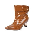 thumbnail image 4 of Dasayo Wide Width Womens Booties Ankle Brown Slouch Faux Leather Dressy Snip Toe High Heel Boots Womans Shoes 38, 4 of 8