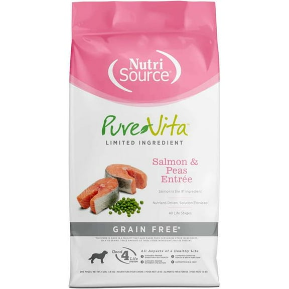 NutriSource PureVita Grain Free All Life Stages Salmon & Peas Entree Dog Food 4 lb