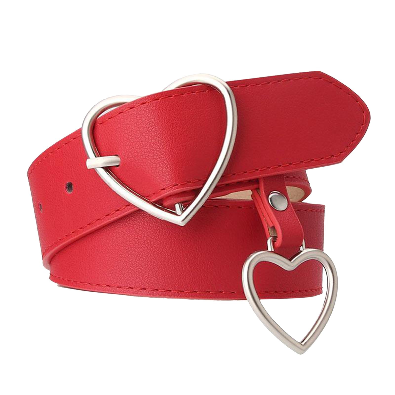 Heart-shaped Leather Belt for Girls Women with Metal Buckle & Studded Holes  Students Jeans Shorts Accessories (Pink)