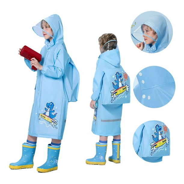 Amorosa Chubasqueros para Niños Chaqueta de Lluvia Impermeable Dinosaurio Lindo Chubasquero Niños Al Aire Libre Azul-L