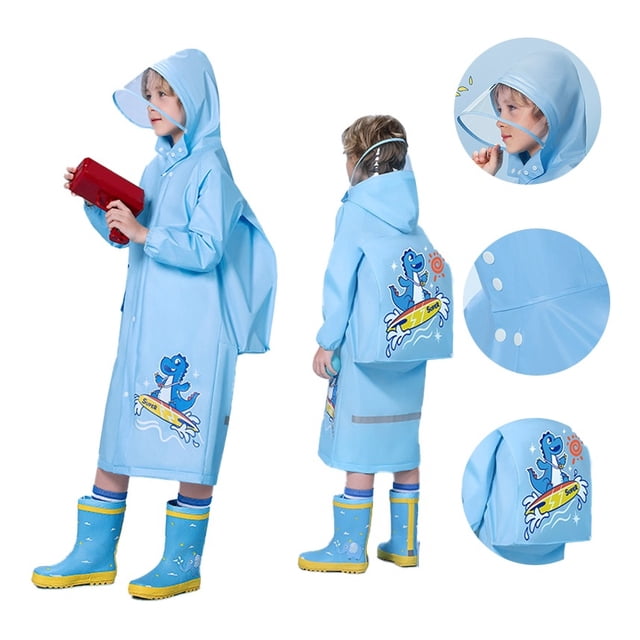 Amorosa Chubasqueros para Niños Chaqueta de Lluvia Impermeable Dinosaurio Lindo Chubasquero Niños Al Aire Libre Azul-L