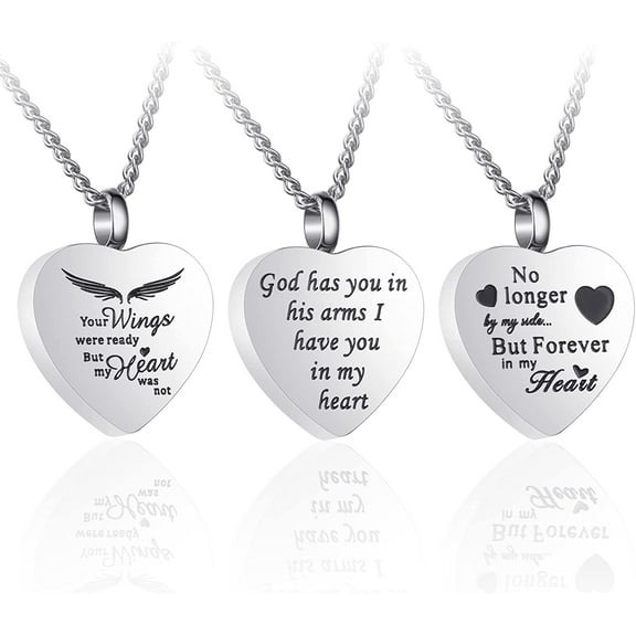 3 Pack Urn Necklace for Ashes Memorial Cremation Jewelry for Ashes, Heart Silver Urn Locket for Ashes Stainless Steel Urns Pendant