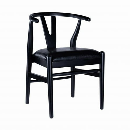 Benjara Cera Dining Chair Set of 2, Rich Faux Leather Seat, Black Rubberwood