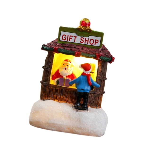 Tienda de regalos luminosa de resina para Navidad, miniatura de recuerdo con detalles vívidos, adorno de mesa, decoración para el hogar, repisa para