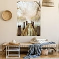 thumbnail image 2 of Autumn Tapestry, Old Wooden Jetty on a Lake with Fallen Leaves and Foggy Forest in Distance, Wall Hanging for Bedroom Living Room Dorm Decor, 60W X 80L Inches, Pale Brown Green Tan, by Ambesonne, 2 of 5