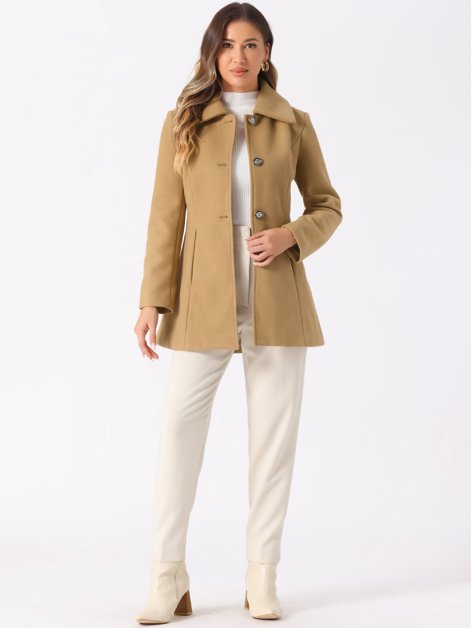 DARING DIVA Women's Turn-Down Collar Pockets Outwear Winter Coat XL Khaki