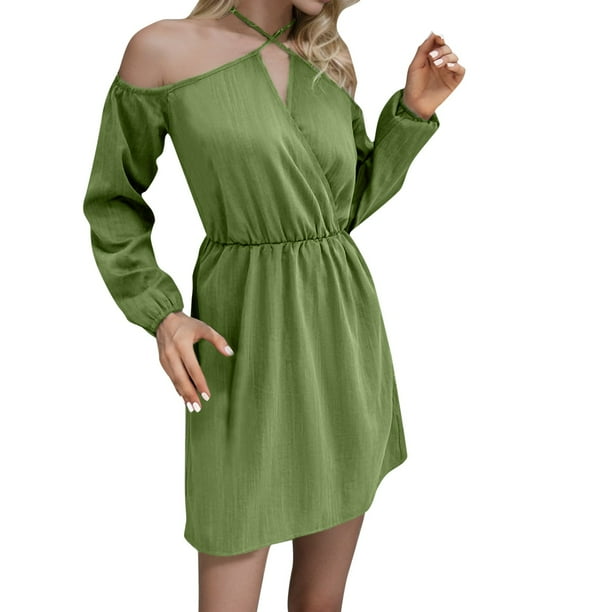 Gibobby Vestido Causal para Mujer de Verano Vestido de cuello halter sin espalda sexy elegante cómodo casual para mujer(Verde,XL)