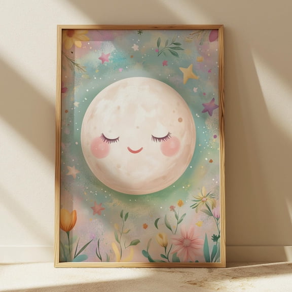 Moon And Stars Nursery Wall Art, Cute Baby Room Decor, Gender Neutral Print, Boho Moon Rainbow Art Print, Wall Art 1537 UNFRAMED Poster, 8x12