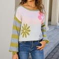thumbnail image 2 of Women's Floral Sweater Crewneck Long Sleeve Color Block Knit Pullover Tops Yellow S, 2 of 9