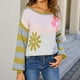 thumbnail image 1 of Suéter de cuello redondo para mujer, suéter de punto de patchwork a rayas con manga larga, suéter de cuello redondo, tops acrílicos para mujer, 1 of 9