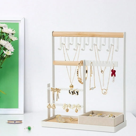 REZJSWFSMMJ 1pc Jewelry Organizer Include Velvet Ring Case, 4 Tier Jewelry Holder Organizer With 16 Holes For Earring Organizer, Jewelry Stand With 15 Hooks Necklace