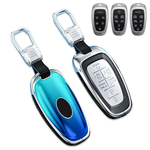 Zinc Alloy Gradient Glass Back Cover Key Fob Case Holder Shell Accessories Compatible for Hyundai Tucson Sonata Santa Fe Nexo 3/4/5/6/7/8 Buttons 2019-2023