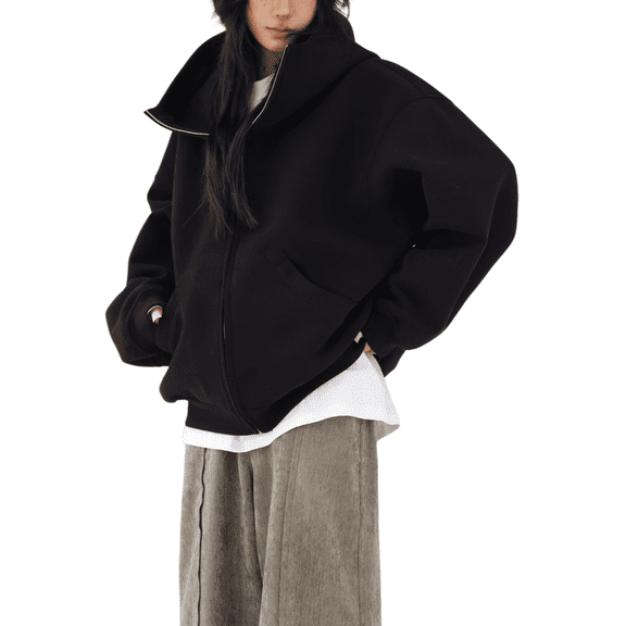 Zip Up Hoodies for Mens and Women High Collar Casual Hooded Sweatshirt with Pocket