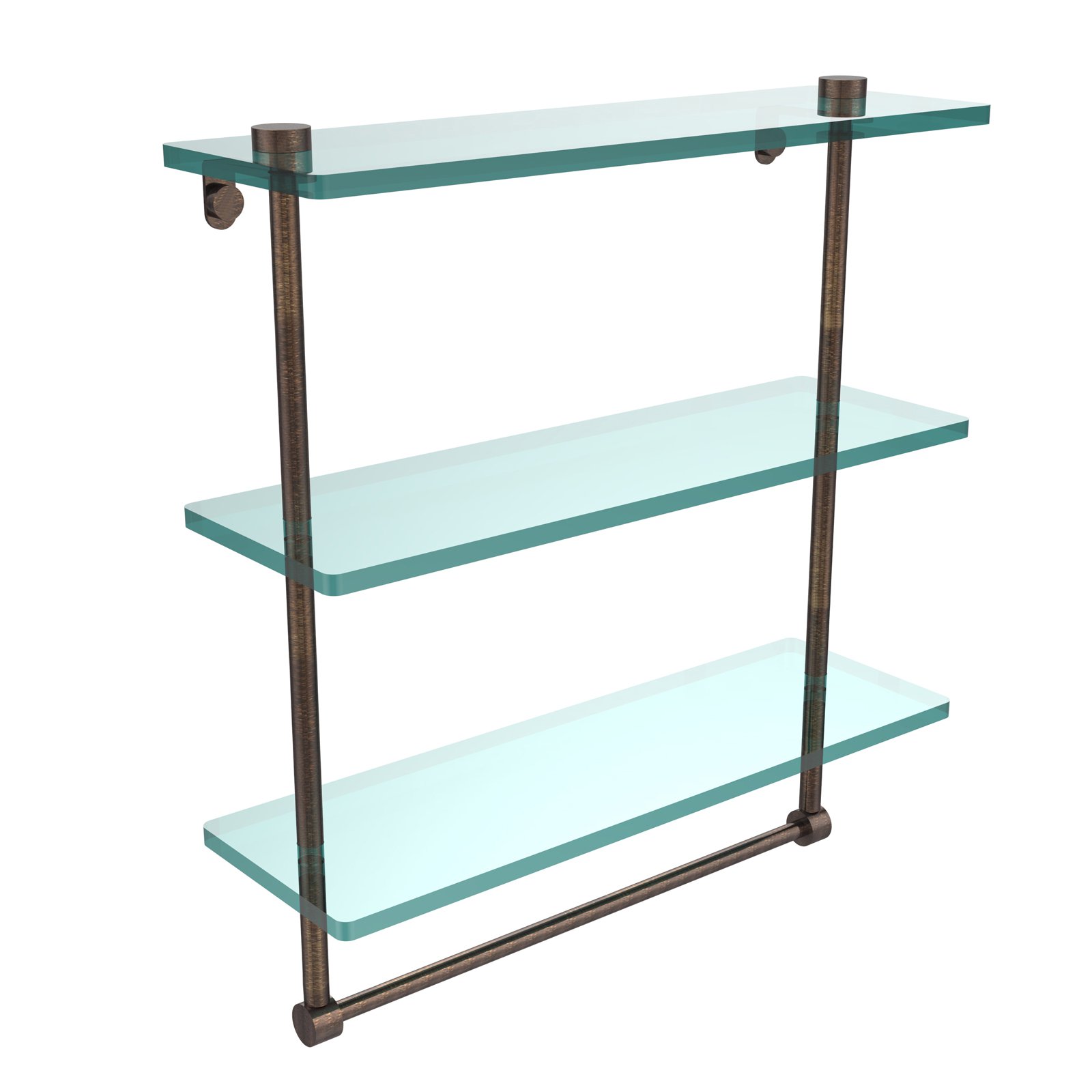 16-in Triple Tiered Glass Shelf with Integrated Towel Bar in Polished Nickel - image 1 of 5
