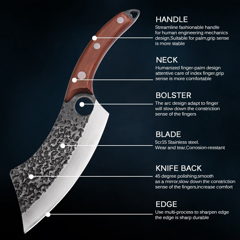 1PC/3PCS Stainless Steel Boning Knife with Knife Sheath Wood Handle Cutting Utility Knife Sharp Multipurpose Meat Cleaver Vegetable Chopper Handmade Forged Knife Barbecue Knife for Cooking