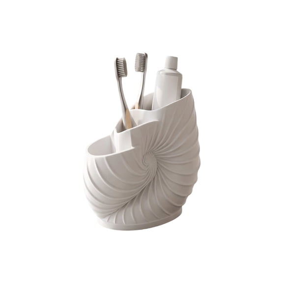 Lypsnake Seashell Toothbrush Holder, Nautilus Conch Multi‑Compartment Bathroom Organizer, White Countertop Storage Caddy for Toothpaste Electric Toothbrush Dental Accessory