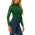 thumbnail image 5 of INSPIRE CHIC Valentine's Day Women's See Through Long Sleeve Turtleneck Sheer Floral Lace Blouse Top XL Dark Green, 5 of 7