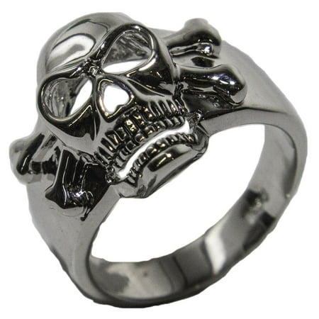 Men's Rhodium Plated Dress Ring Enameled Skull 032