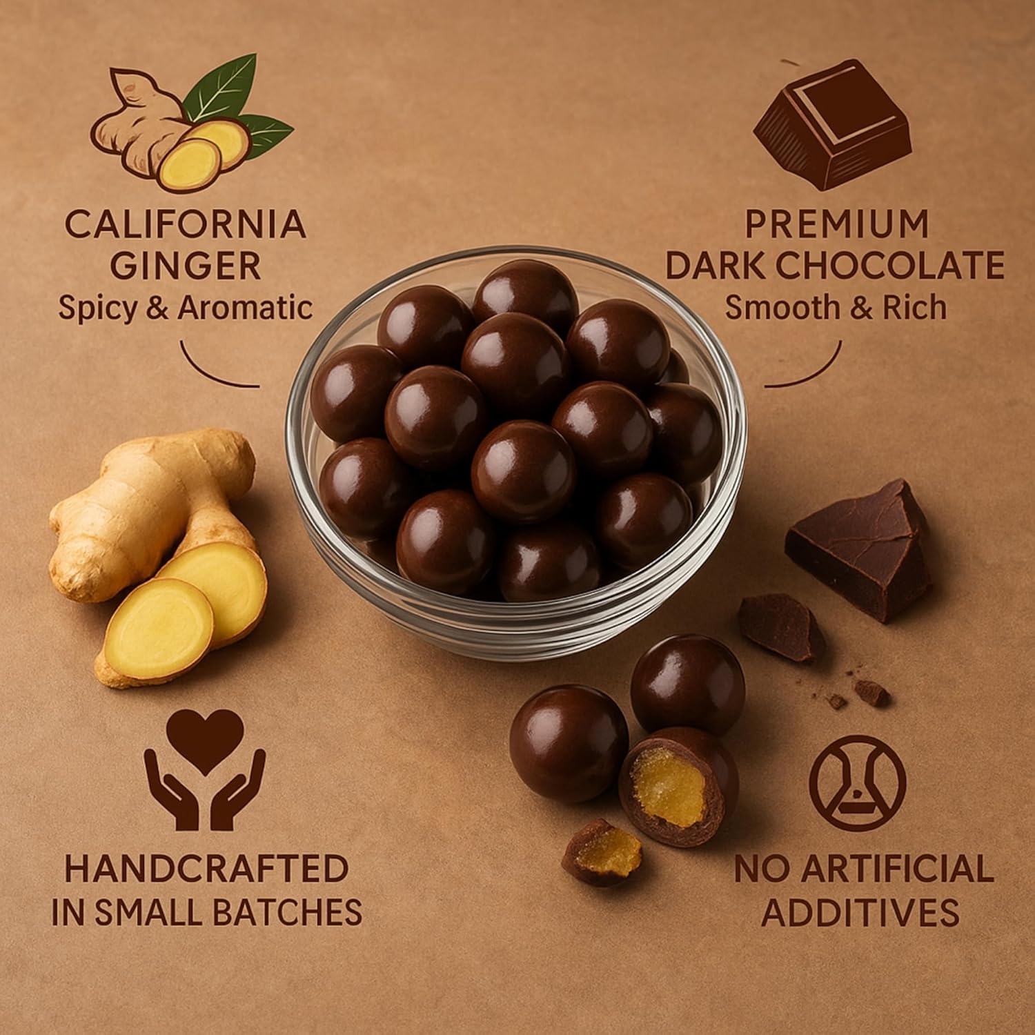 Andy Anand California Dark Chocolate Covered Ginger 1 lbs For Gourmet Christmas Food Birthday, Fathers Day, Get Well, Shipped 2nd Day Air