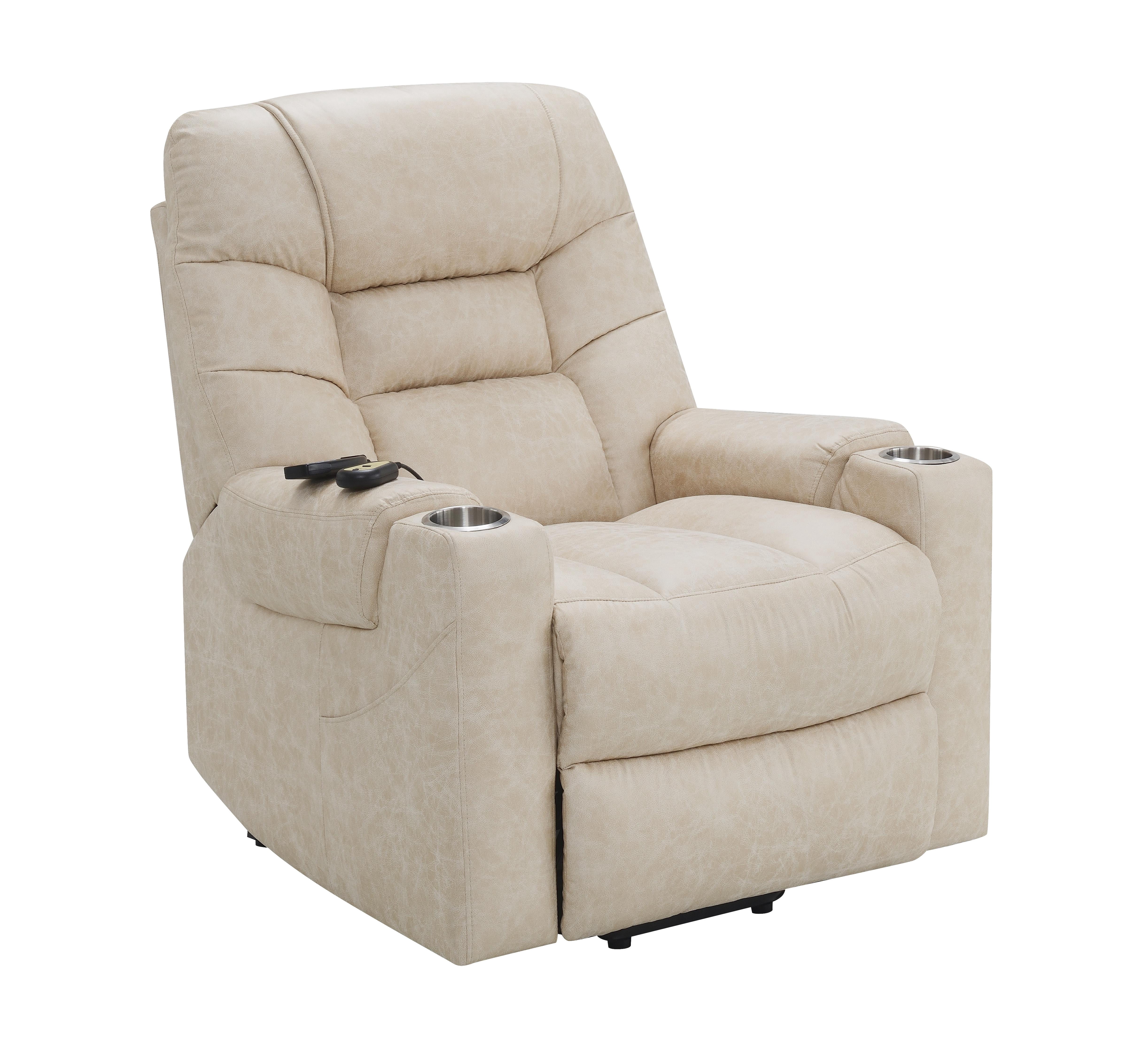 ACME Nairi Faux Leather Power Recliner with Cupholders in Light Gray