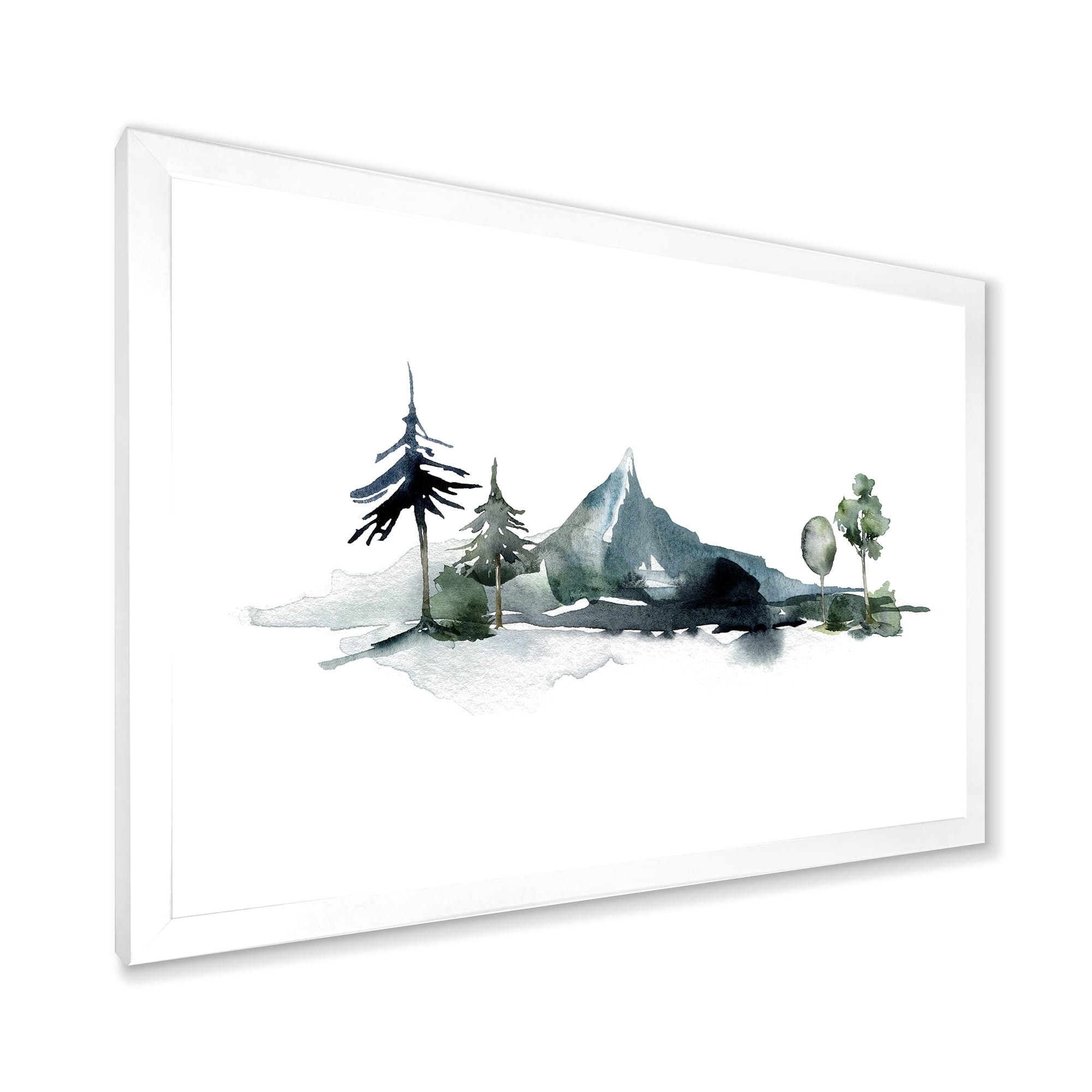 Designart 'Minimalistic Fir Forest and Winter Mountains II' Modern Framed Art Print
