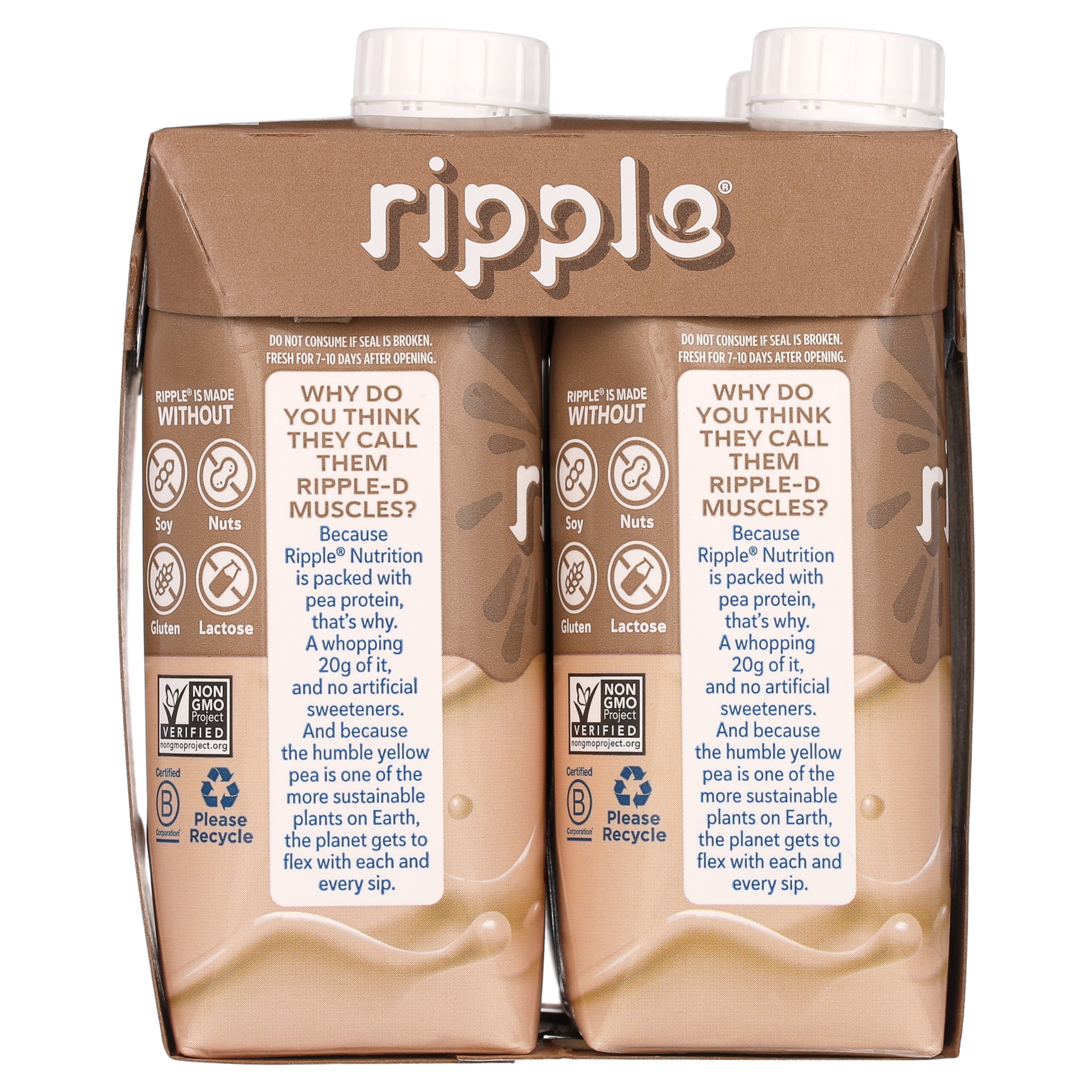 (2 pack) Ripple Coffee flavored Vegan Protein Shake, Shelf Stable 11 fl oz Pk of 4