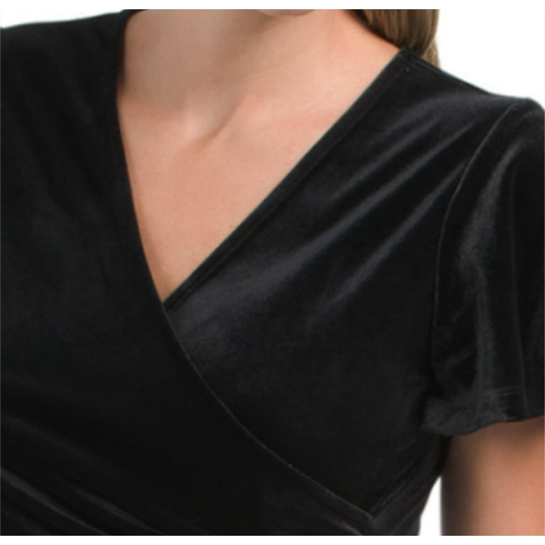 Anne Klein Women's Dahlia Flutter Sleeve Ruffle Skirt Wrap Style Velvet  Midi Dress-Black / 8 - Walmart.com
