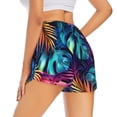 thumbnail image 4 of Picia Colorful Tropical Leaves Pattern Women's 2 in 1 Athletic Running Shorts High Waisted Workout Casual Gym Sweat Shorts with Comfy Liner Zipper Pockets-X-Large, 4 of 9