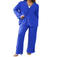 thumbnail image 2 of Women‘s Lounge Set  Textured Solid Color Long Sleeve Shirts Tops and Pants, 2 of 9