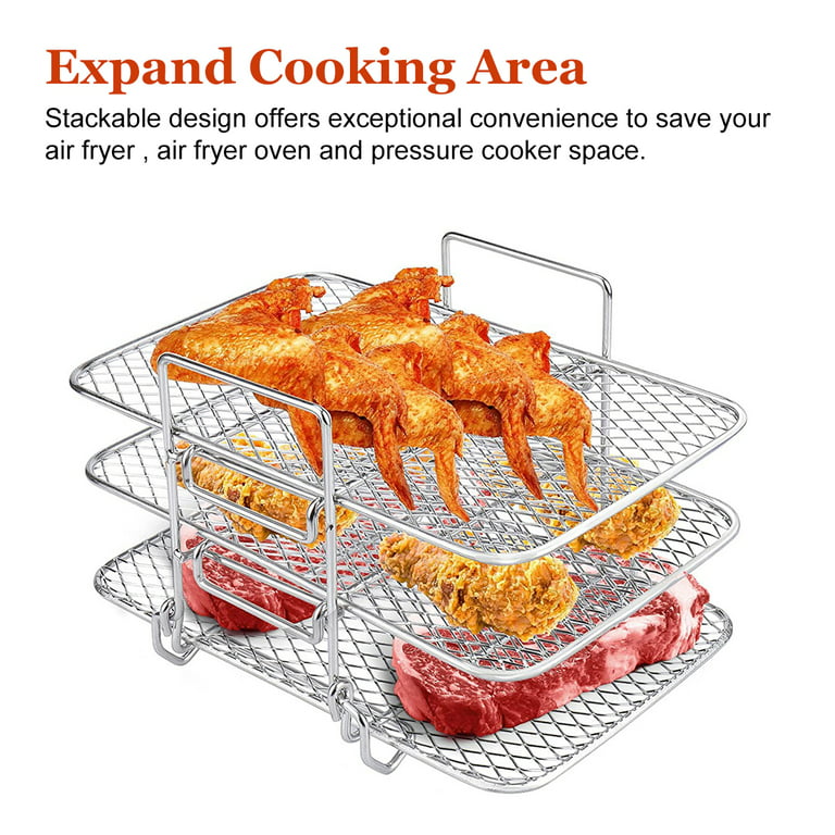 430 Stainless Steel Air Fryer Rack With 4 Roast Meat Picks, Grill