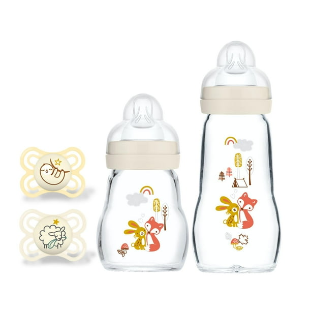 Paquete de Biberones de Vidrio MAM para Bebé 150ml y 270ml con Flujo Lento y Medio