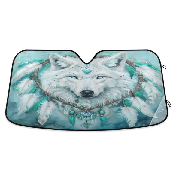 Wolf with Heart Ring Car Windshield Sun Shade Foldable Car Front Window Visor Heat and UV Protection 53x23.5