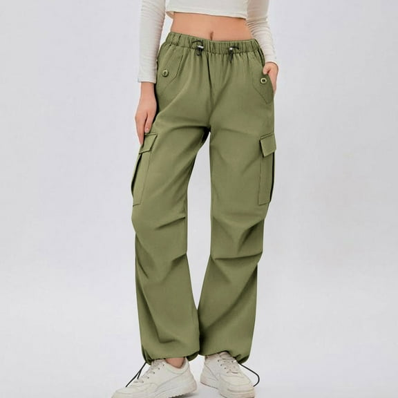 Sweatpants Set for Women Women Elastic Waisted Parachute Hiking Pants With Pockets Lightweight Baggy Pants With Pockets Army Green L
