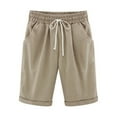 thumbnail image 2 of Ozmmyan Plus Szie Womens Cotton Shorts Casual Loose Wide Leg Shorts Comfy Drawstrings Elastic Waist Summer Cotton Shorts Pants with Pockets, 2 of 3