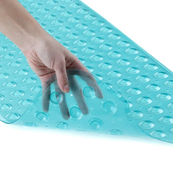 SlipX Solutions 39 x 16 Extra Long Vinyl Non-Slip Bath Mat in Translucent Aqua