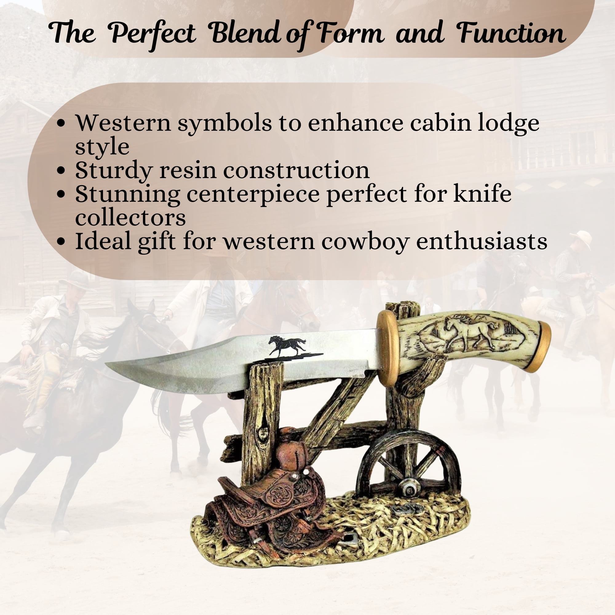 Hunting Blade Knife with Western Style Horse Decorative Stand - Gift for Hunters