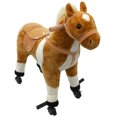 thumbnail image 1 of Qaba Kids Walking Pony Ride on Toy Rocking Horse Neigh Sound Plush w/ Wheel Child Gift 110lb Weight Capacity Brown, 1 of 9