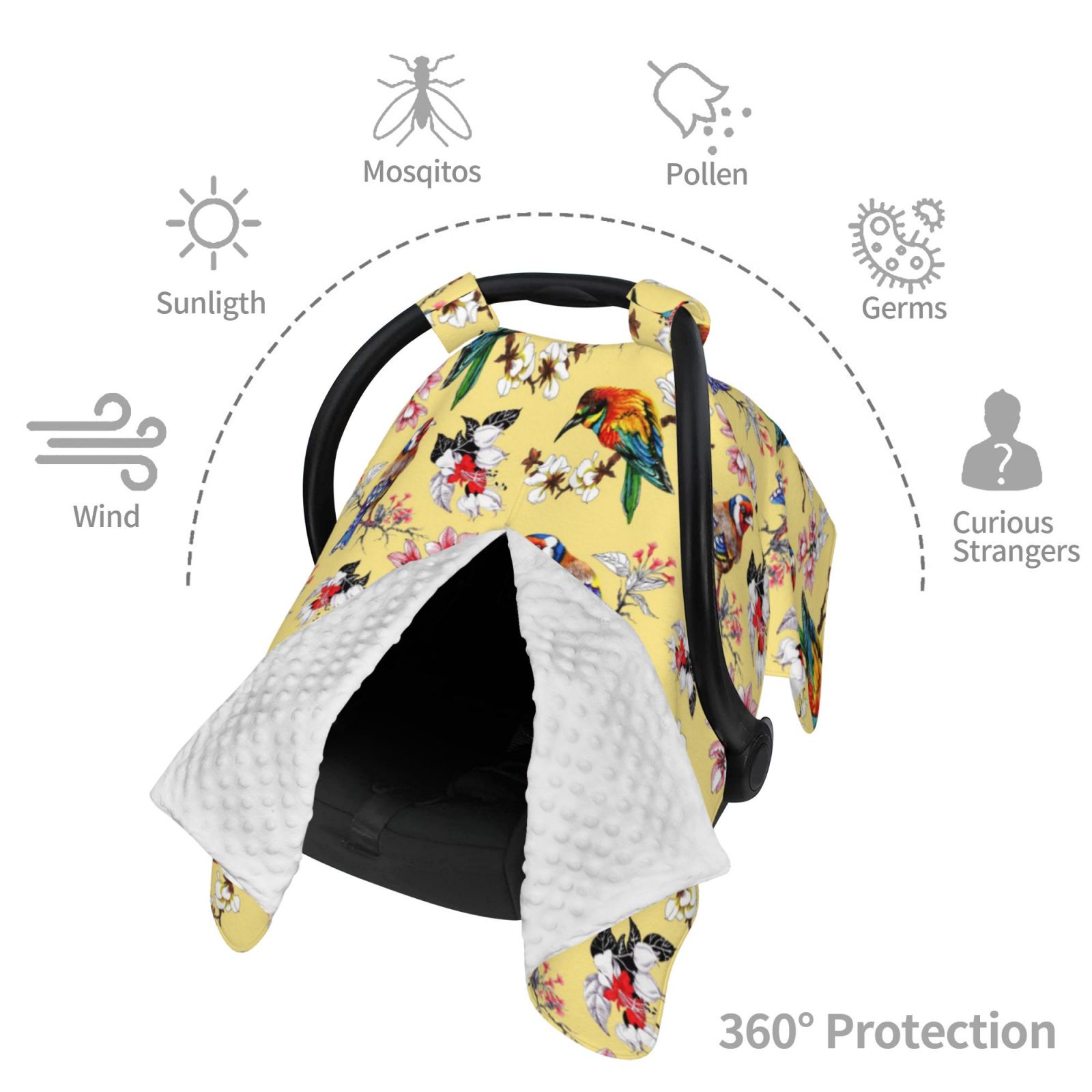Naloa Bright Birds Baby Car Seat Cover, Breathable Baby Carrier Cover, Multiuse Baby Carrier Cover & Nursing Breastfeeding Cover