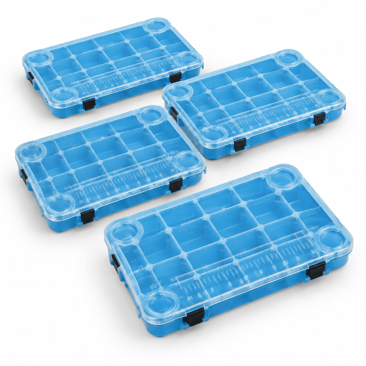 Blue 4-Pack 3700 Plastic Fishing Tackle Storage Boxes with Removable Dividers