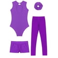 thumbnail image 6 of TSSOE Girls Gymnastics Leotards with Shorts Leggings Scrunchies Sleeveless Sparkly Dance Biketard Ballet Tumbling Outfit Purple 16, 6 of 7