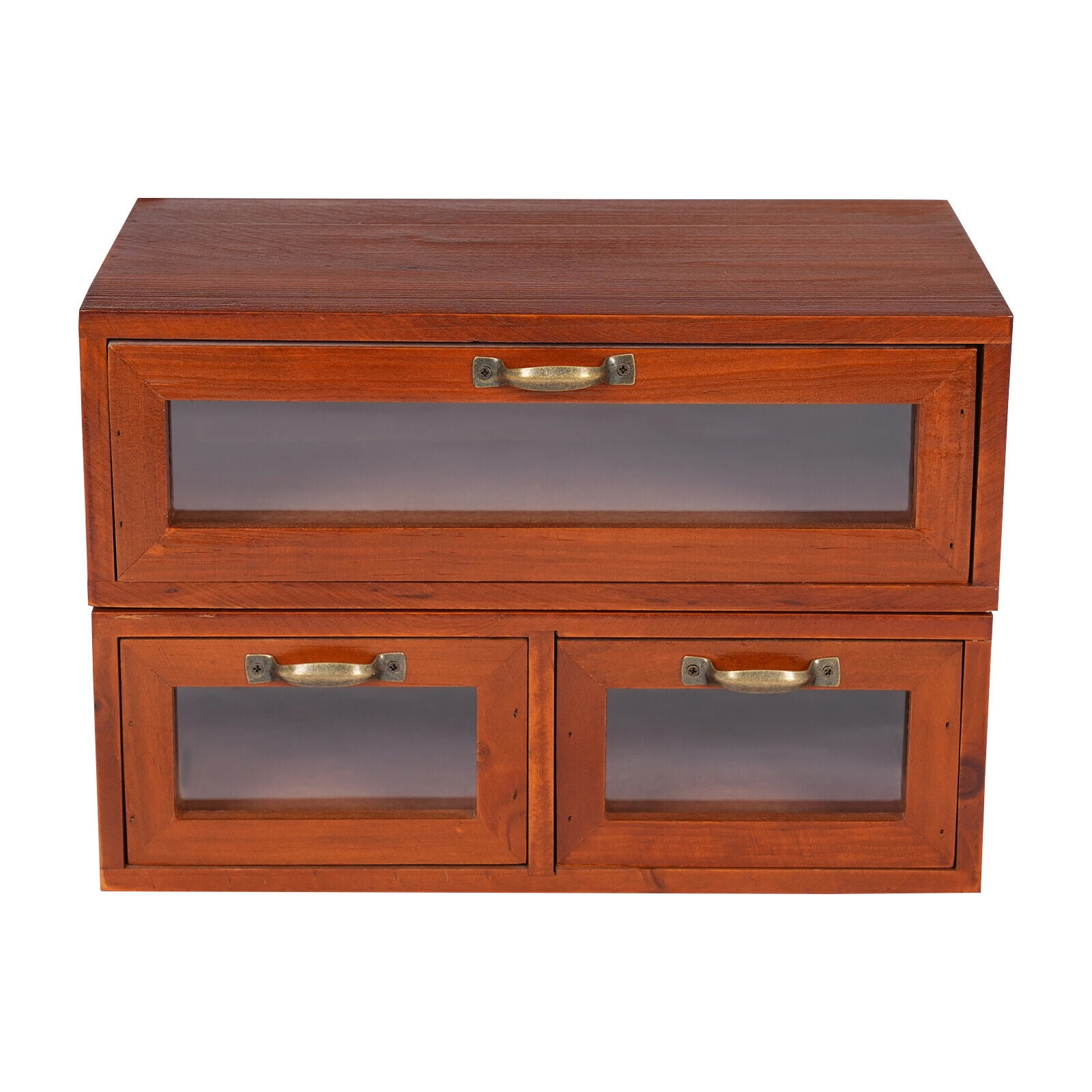Desktop Storage Box (1+ 2 Drawers) Vintage Desk Organizer Tabletop Storage Organization Box with 3 Drawers for Office