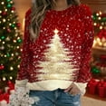 thumbnail image 2 of successthop Christmas Sweatshirts Women Light Tree Oversized Crewneck Long Sleeve Sweater Pullover Top Print Clothes Red, 2 of 6