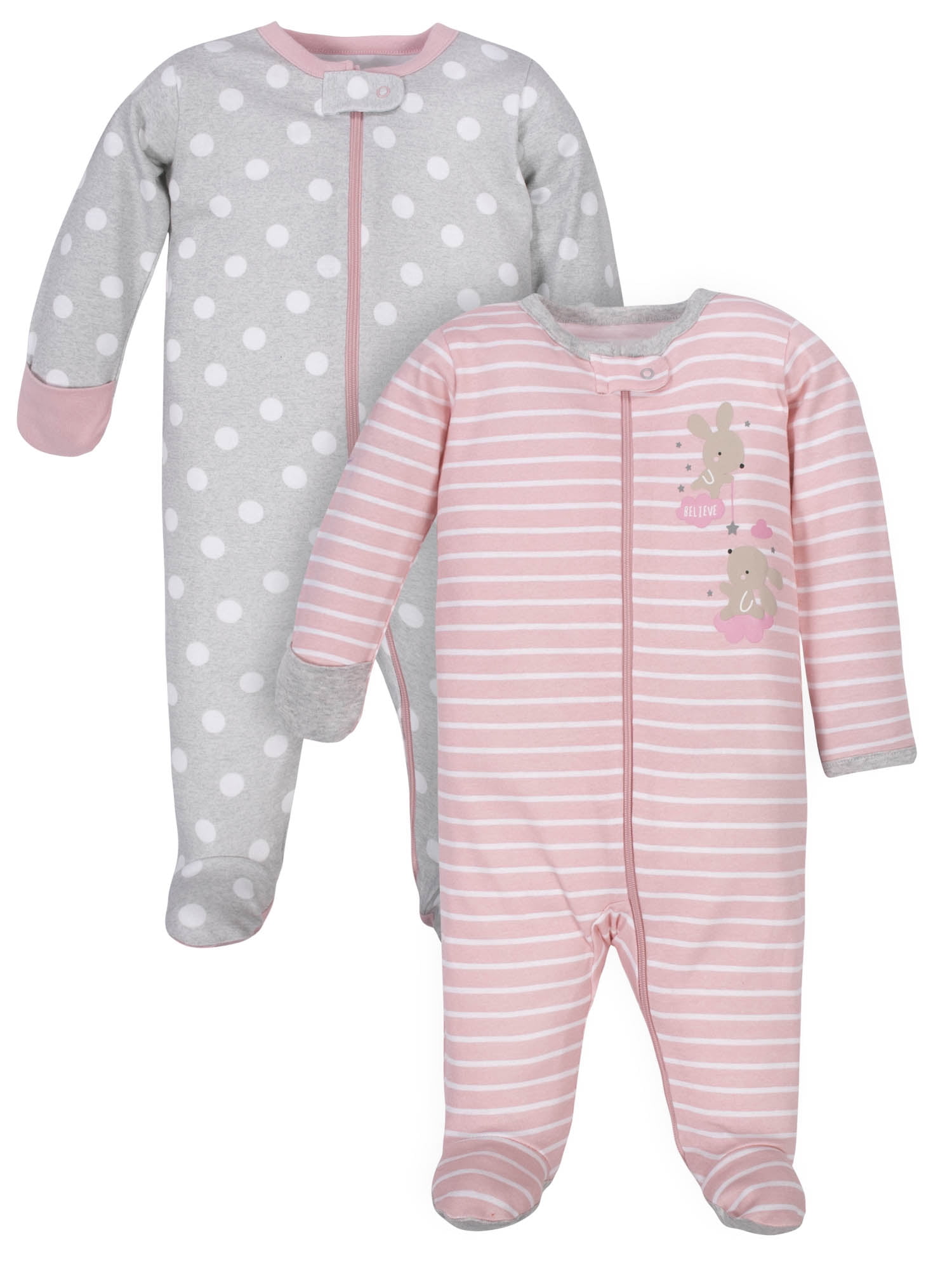 Baby Footed Pajamas with Mitten Cuffs Unisex Newborn Infant 2 Ways Zipper Cotton Footie Onesies